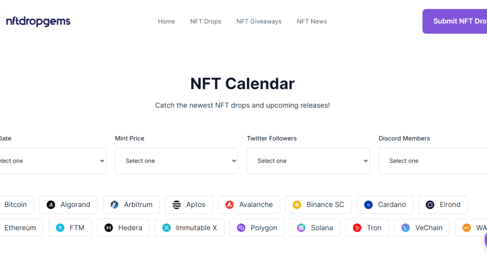 NFT drops calendar