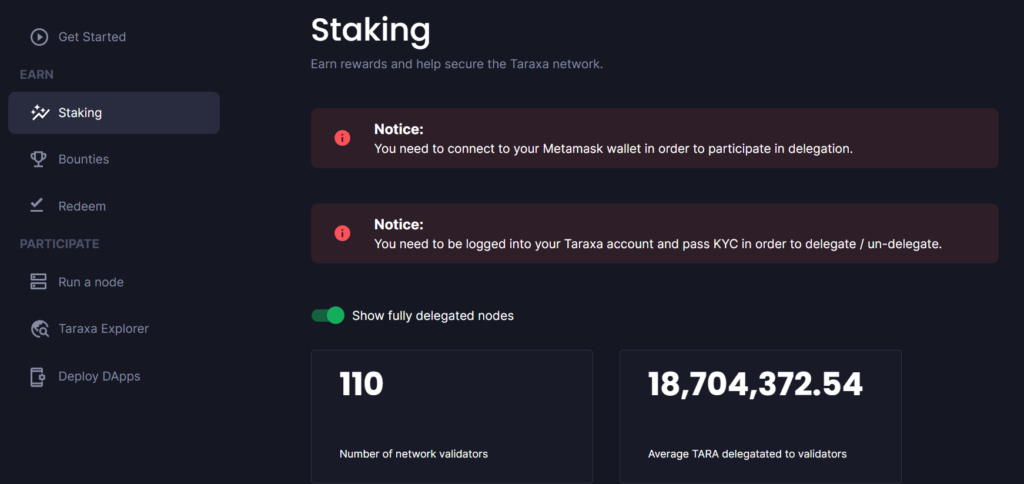 Taraxa Coin Staking